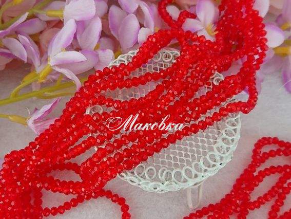 Кришталь 3х4 мм (120) №32, червоний, 1 низка Кришталь 3х4 мм (120) №32, червоний, 1 низка