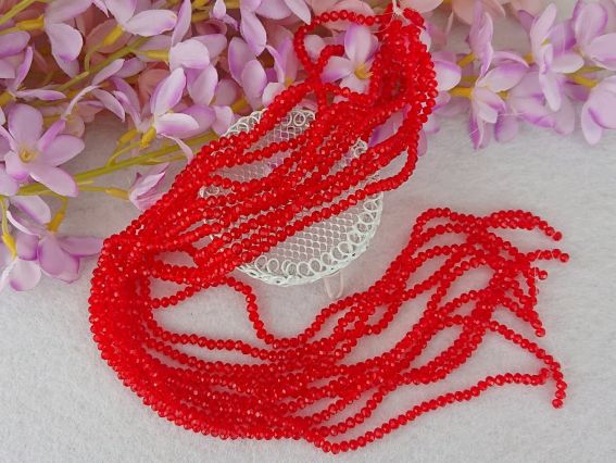 Намистини кришталеві 3х4 мм (120) №32, червоний,1 низка