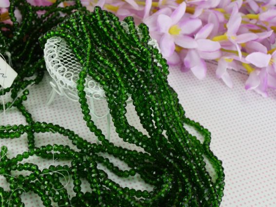 Намистини Кришталеві 3х4 мм (120) №76, зелений темний, 1 низка