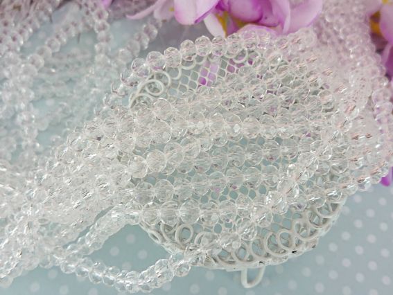 Намистини кришталеві 6х4 мм №25, Crystal білий прозорий, 1 низка