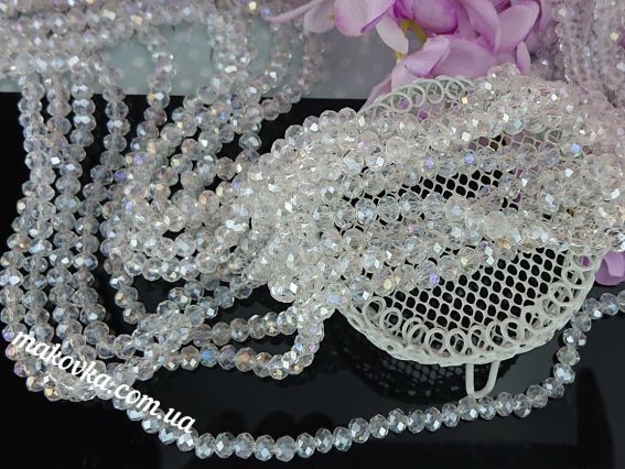 Намистини Кришталеві 6х4 мм №30, біла з перламутром 1 низка