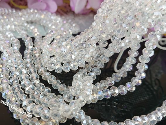 Намистини Кришталеві 6х4 мм №30, біла з перламутром 1 низка