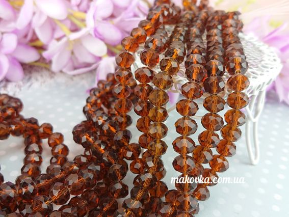 Намистини Кришталеві 8х6 мм №15, Smoked Topaz (коричневі), 1 низка