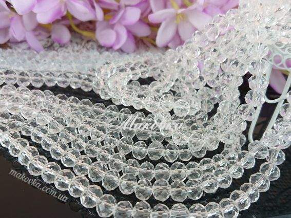 Кришталь 8х6 мм №25, Crystal білий прозорий, 1 низка, 1 низька