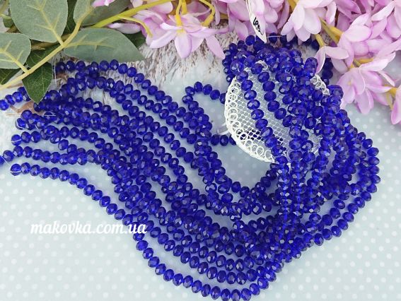 Намистини Кришталеві 6х8 мм № 27, Кобальт синій, 1 низка