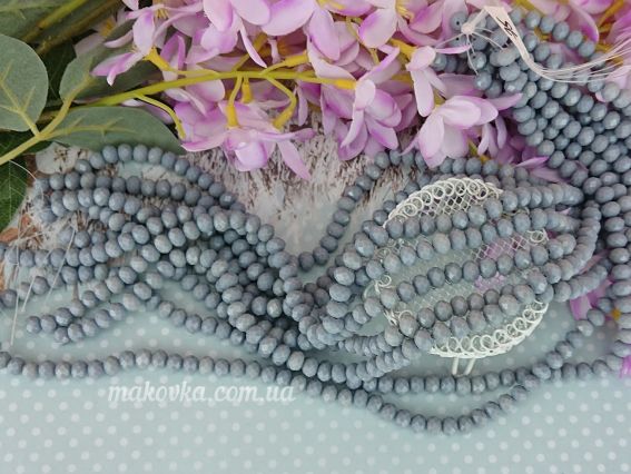 Бусины Хрустальные 8х6 мм№75 серые непрозрачные , 1 низка