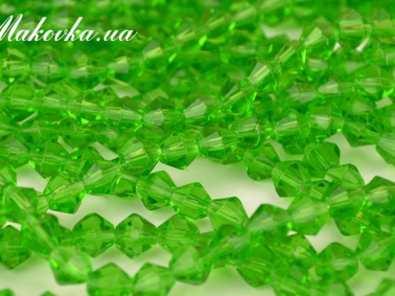 Кришталеві намистинки Біконус розмір 6х6 мм, №422 grass green