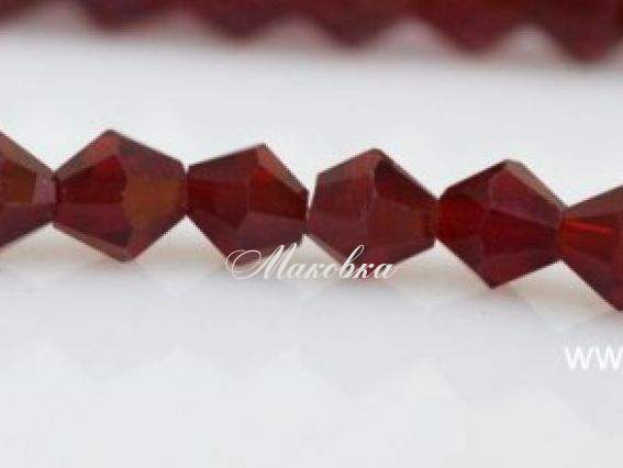 Хрусталь Биконус 6х6 мм №02, бордовый матовый, низка Хрусталь Биконус 6х6 мм №02, бордовый матовый, низка