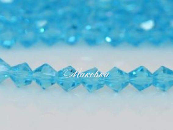 Хрусталь Биконус 6х6 мм №04, ярко-голубой, низка Хрусталь Биконус 6х6 мм №04, ярко-голубой, низка