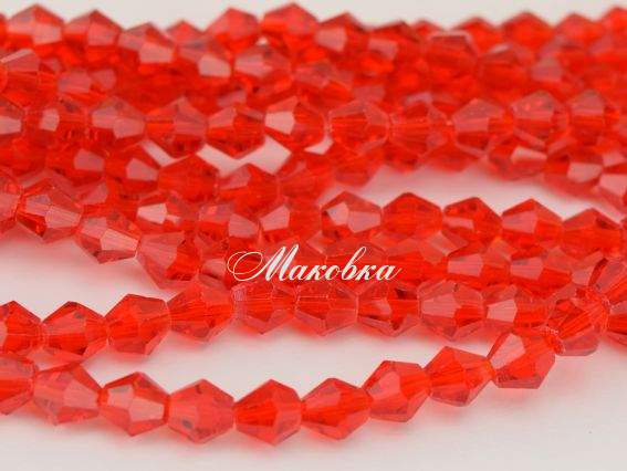 Кришталь біконус 8х8 мм №32, червоний, 1 низка Кришталь біконус 8х8 мм №32, червоний, 1 низка