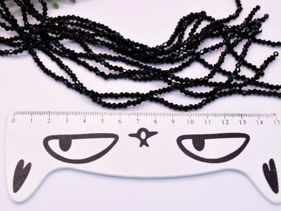  Намистини кришталь Біконус Грановані 2*3 мм, колір №13 Jet, чорний , 1 низка,