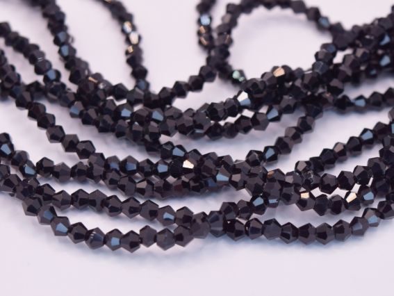  Намистини кришталь Біконус Грановані 2*3 мм, колір №13 Jet, чорний , 1 низка,