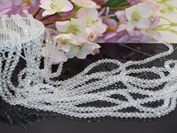  Намистини кришталь Біконус Грановані 4*3 мм, колір №01 білий прозорий, 1 низка,