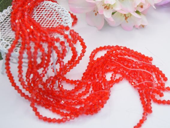  Намистини кришталь Біконус Грановані 4*3 мм, колір №02 червоний, 1 низка,