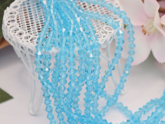  Намистини кришталь Біконус Грановані 4*3 мм, колір №03 Aquamarine, 1 низка,