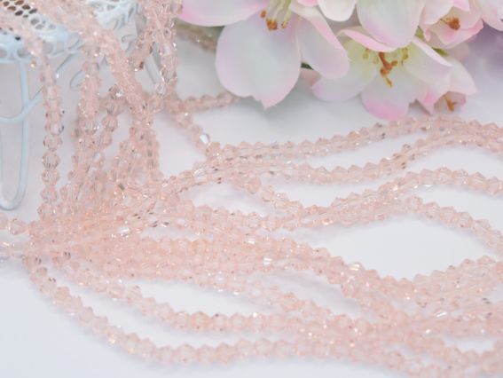  Намистини кришталь Біконус Грановані 4*3 мм, колір №09 Рожевий прозорий, 1 низка,