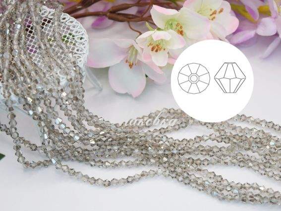 Намистини біконус 4*3 мм, №12 Прозорі з сріблом, 1 низка Намистини біконус 4*3 мм, №12 Прозорі з сріблом, 1 низка