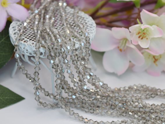  Намистини кришталь Біконус Грановані 4*3 мм, колір №12 Прозорий з частковим срібним покриттям, 1 низка,