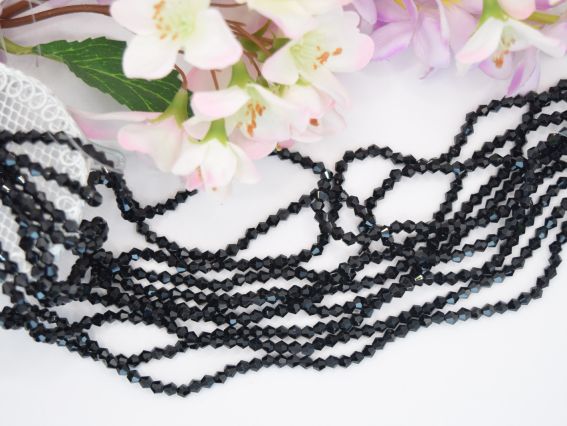  Намистини кришталь Біконус Грановані 4*3 мм, колір №13 Jet, чорний , 1 низка,