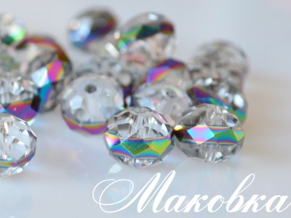 Бусина хрустальная, 10х8 мм белая, центральная плакировка Бусина хрустальная, 10х8 мм белая, центральная плакировка