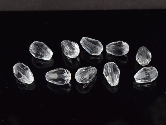 Кришталеві намистини, форма Капля, розмір 8*11мм , Білі прозорі 10 шт