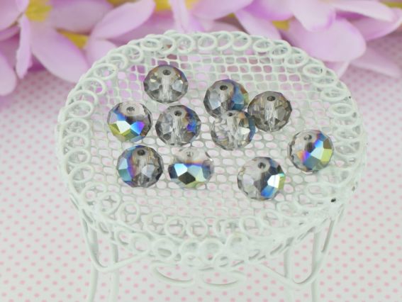 Кришталеві намистини, форма Рондель, розмір 10*8мм , Синій на прозором 10 шт