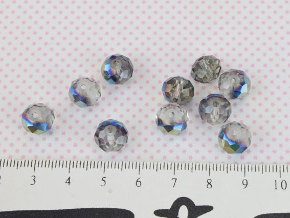 Кришталеві намистини, форма Рондель, розмір 10*8мм , Синій на прозором 10 шт