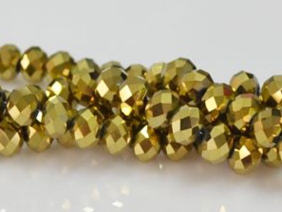 Хрустальные бусины 8х6 мм №29, 1 низка аквамарин золото