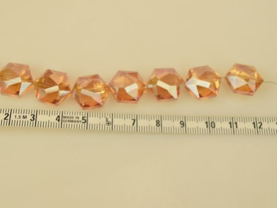 Хрустальная Бусина форма Гексагон 16х8 мм многогранная с плакировкой, карамель