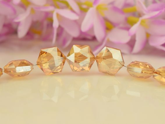 Хрустальная Бусина форма Гексагон 16х8 мм многогранная с плакировкой, карамель