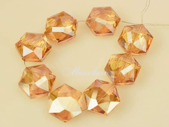 Хрустальная Бусина форма Гексагон 16х8 мм многогранная с плакировкой, карамель