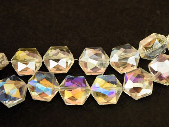 Бусина Хрустальная Гексагон 16х8 мм многогранная с плакировкой, белая