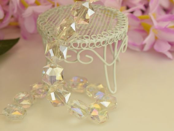 Хрустальная Бусина форма Гексагон 16х8 мм многогранная с плакировкой, белая