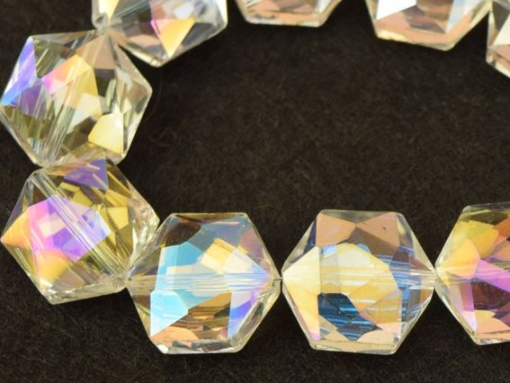 Хрустальная Бусина форма Гексагон 16х8 мм многогранная с плакировкой, белая