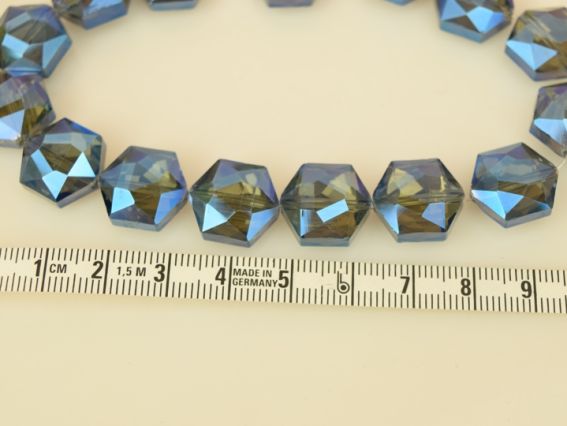 Хрустальная Бусина форма Гексагон 16х8 мм многогранная с плакировкой, бежево-голубая