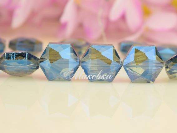 Бусина Хрустальная Гексагон 16х8 мм многогранная с плакировкой, бежево-голубая