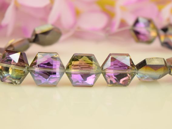 Бусина Хрустальная Гексагон 16х8 мм многогранная с плакировкой, розово-сиреневая