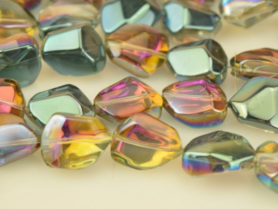 Бусина Хрустальная Камушек 13x16x10 мм с плакировкой, зелено-розово-янтарная 1 шт Бусина Хрустальная Камушек 13x16x10 мм с плакировкой, зелено-розово-янтарная 1 шт