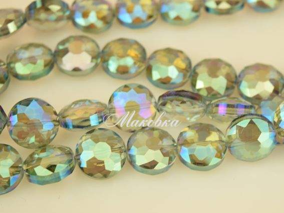 Бусина Хрустальная Круглая 14х6 мм многогранная с плакировкой, салатовая 1 шт Бусина Хрустальная Круглая 14х6 мм многогранная с плакировкой, салатовая 1 шт