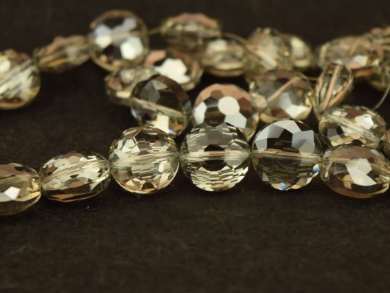 Бусина Хрустальная Круглая 14х6 мм многогранная с плакировкой, белая с серебром 1 шт