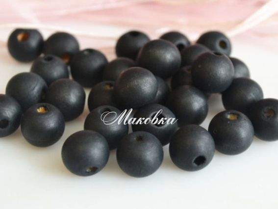 Набор деревянных бусин 11 мм, матовые черные,  50 шт Набор деревянных бусин 11 мм, матовые черные,  50 шт