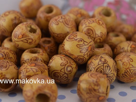 Бусины деревянные с рисунком, 16 мм, ассорти Темный Хаки, 50 г, Бусины деревянные с рисунком, 16 мм, ассорти Темный Хаки, 50 г,