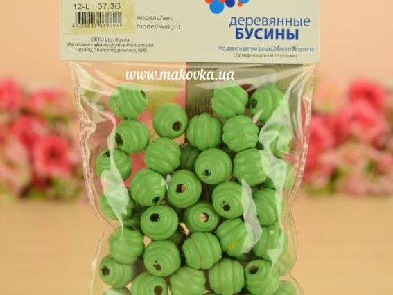 Набор деревянных рефленных бусин, зеленые,12-L, Колибри Набор деревянных рефленных бусин, зеленые,12-L, Колибри