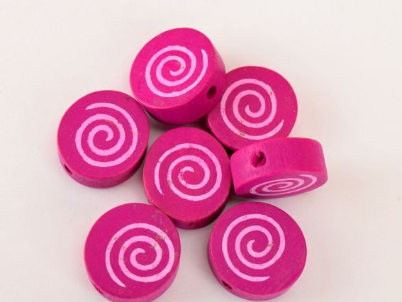 Бусина деревянная Круг с завитком 15х15х6 мм , 1 шт, цвет на выбор Малиновая