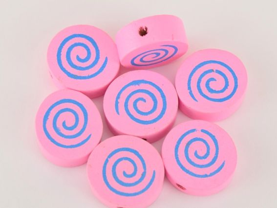 Бусина деревянная Круг с завитком 15х15х6 мм , 1 шт, цвет на выбор Розовая