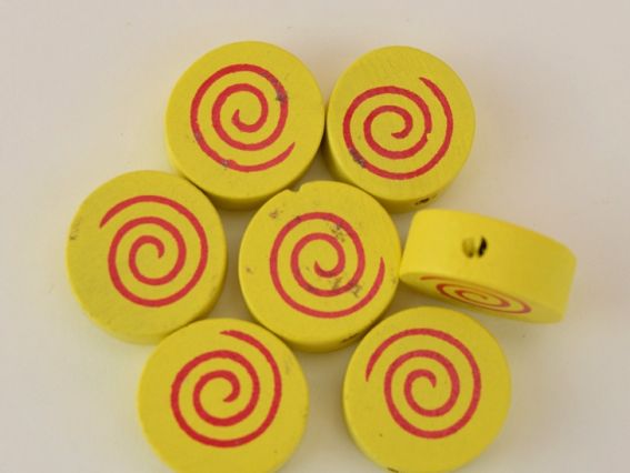 Бусина деревянная Круг с завитком 15х15х6 мм , 1 шт, цвет на выбор Желтая