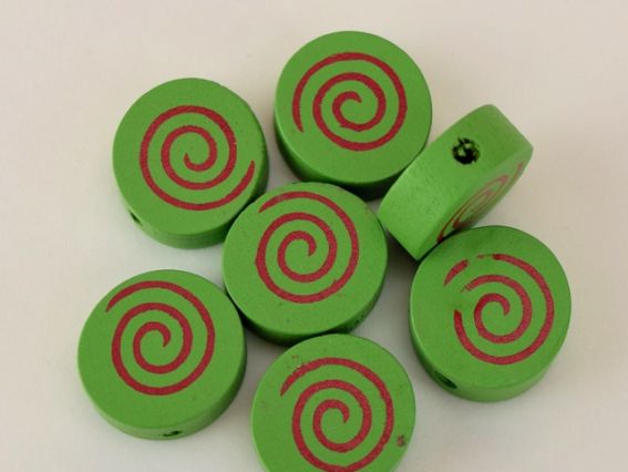 Бусина деревянная Круг с завитком 15х15х6 мм , 1 шт, цвет на выбор Зеленая