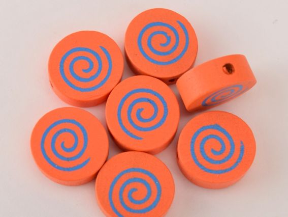 Бусина деревянная Круг с завитком 15х15х6 мм , 1 шт, цвет на выбор Оранжевая