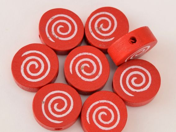 Бусина деревянная Круг с завитком 15х15х6 мм , 1 шт, цвет на выбор Красная