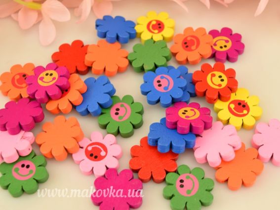 Бусина деревянная Цветок 23х23х4 мм  , 1 шт, цвет на выбор